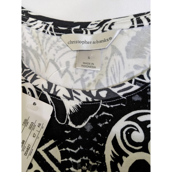 Christopher & banks Scoop neck White black tshirt top womens s small new - Picture 3 of 5